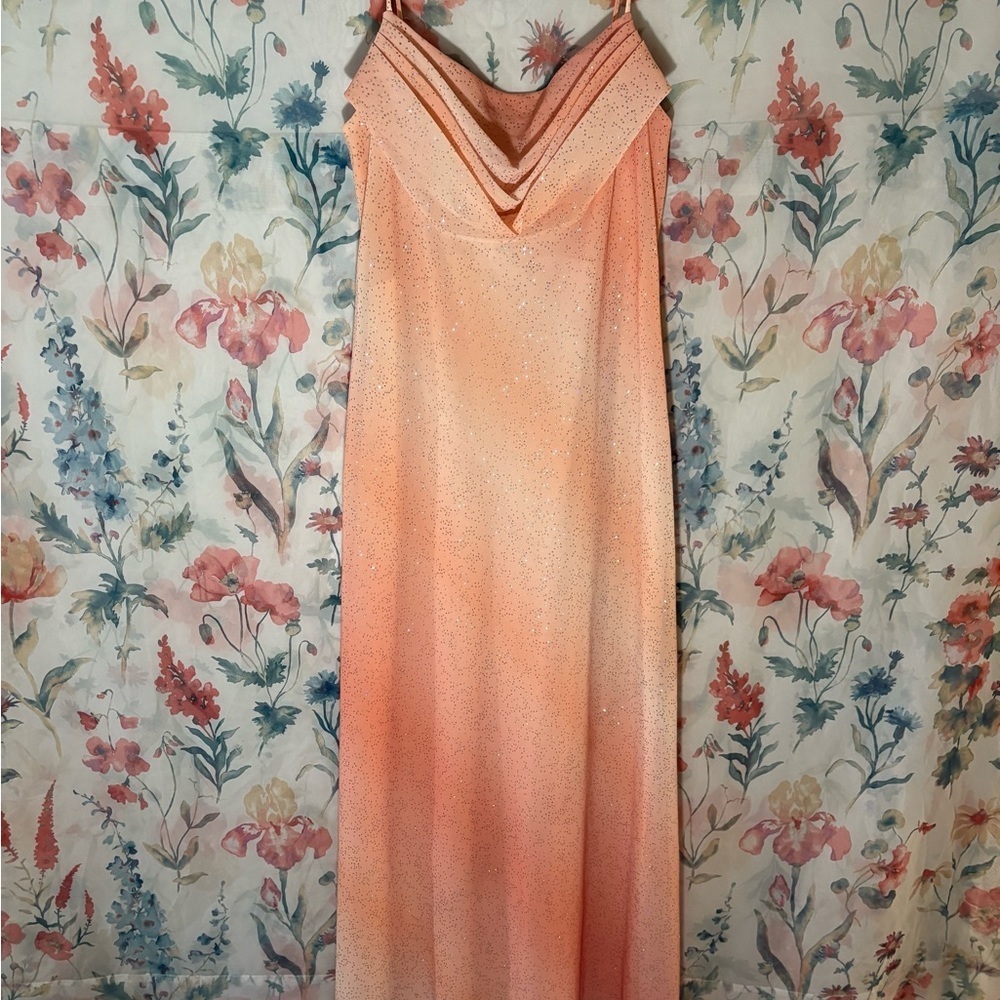 Vintage Onyx Nite Orange Pink Maxi Slip Dress Cocktail